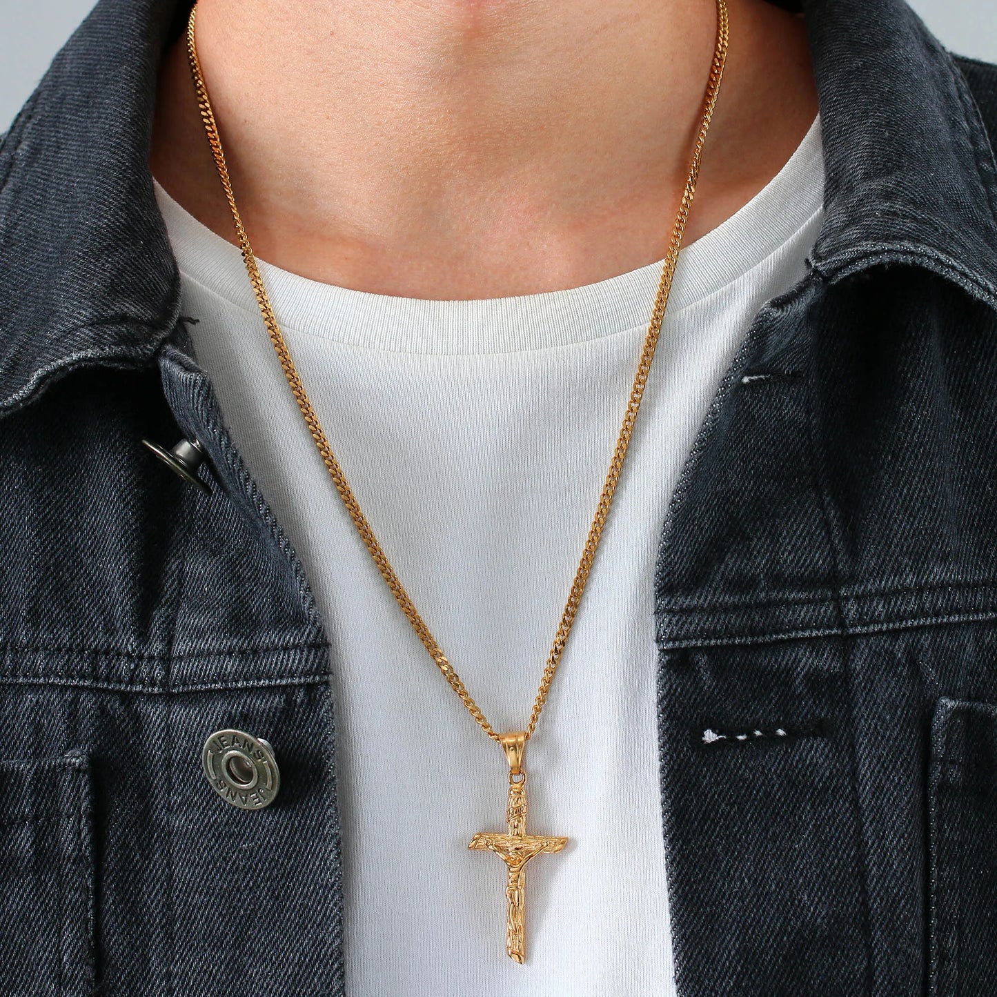 Stainless Steel Cross Necklace – Gold Jesus Pendant | Catholic Faith Jewellery