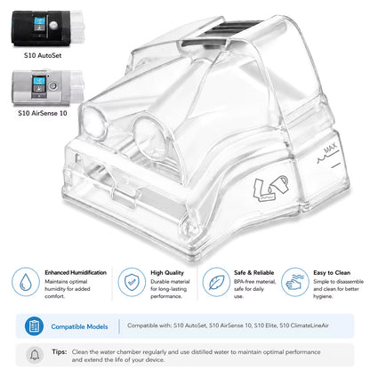S10 Series Water Chamber Replacement for AirSense 10 AirCurve 10, Humidifier Tank, Filter Cotton Option Available Separately Airsense 10 Av8Store