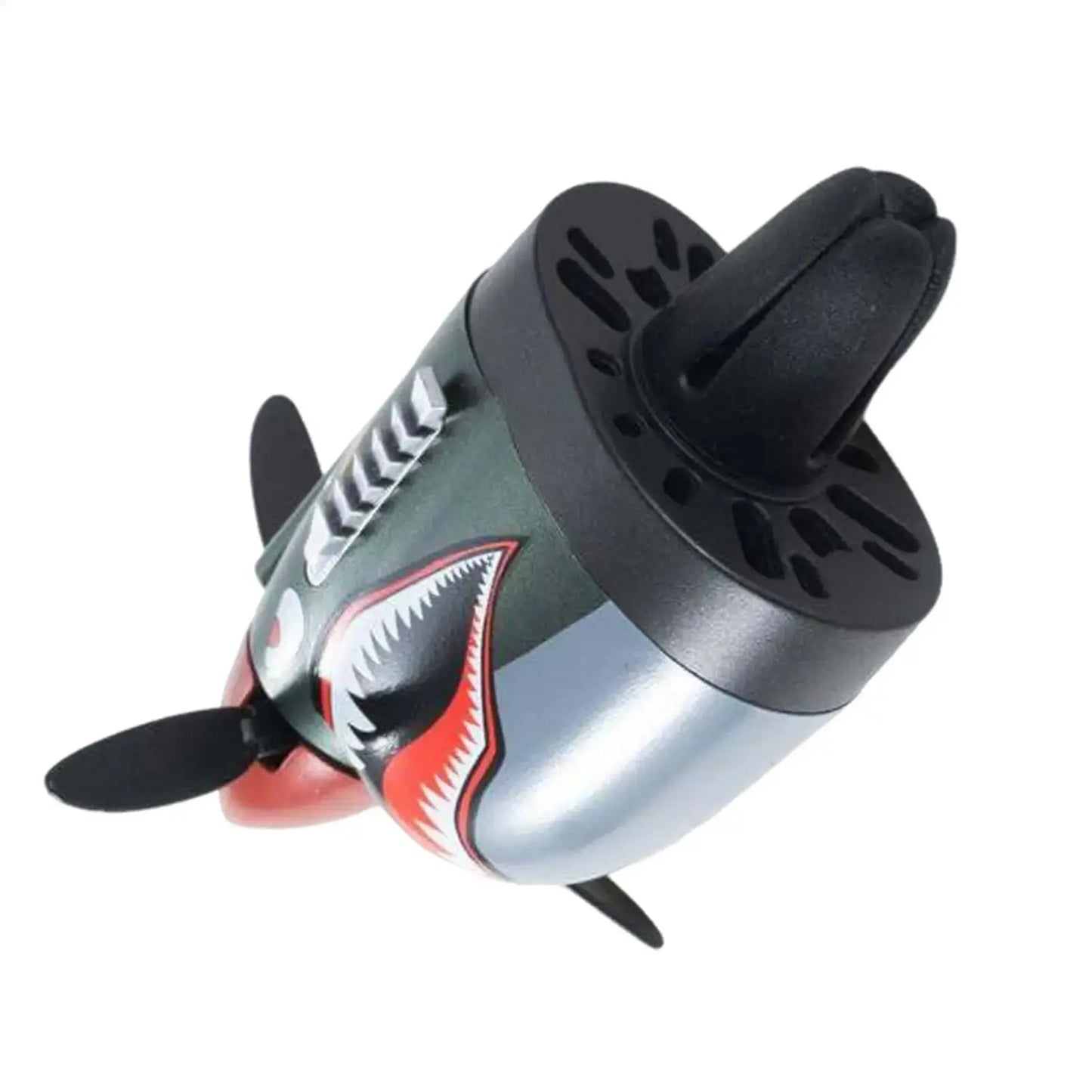 Small underwater drone with shark design on a white background