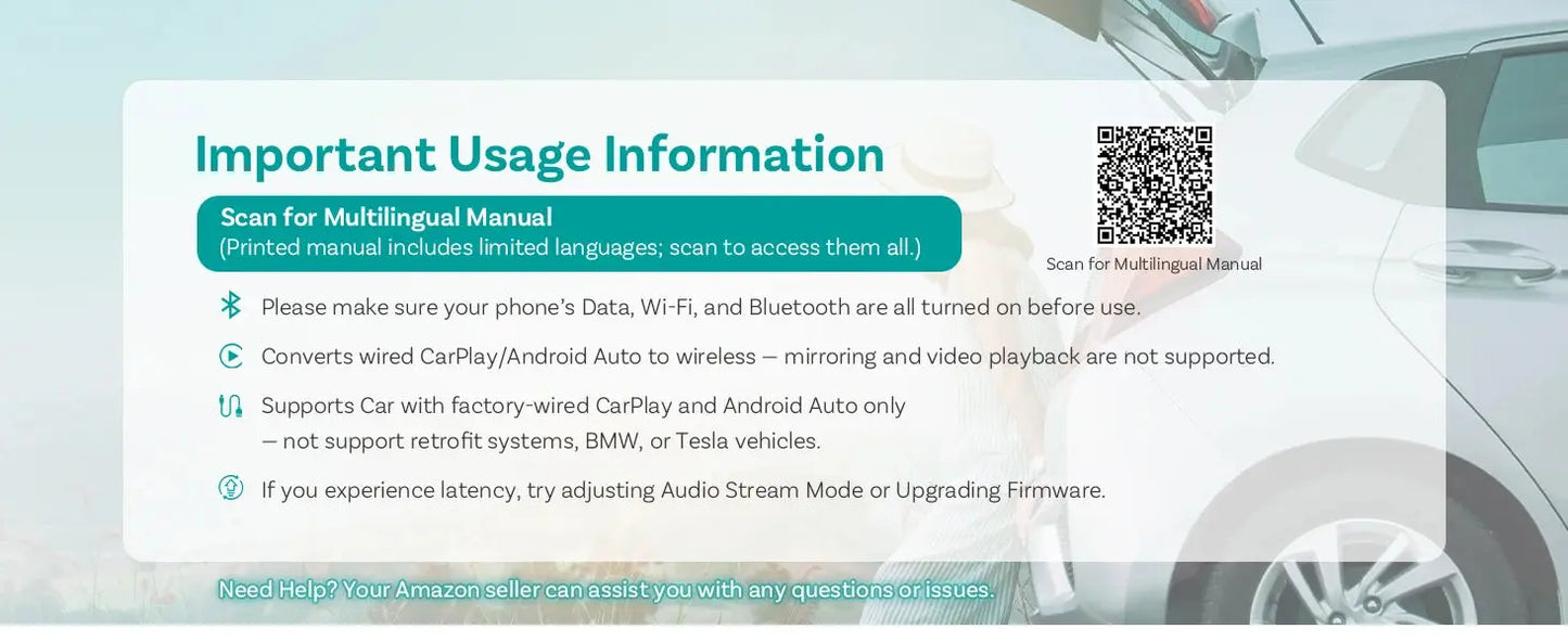 OTTOCAST Mini Pico Wireless CarPlay & Android Auto Adapter – Wi-Fi 6, Plug & Play AEX