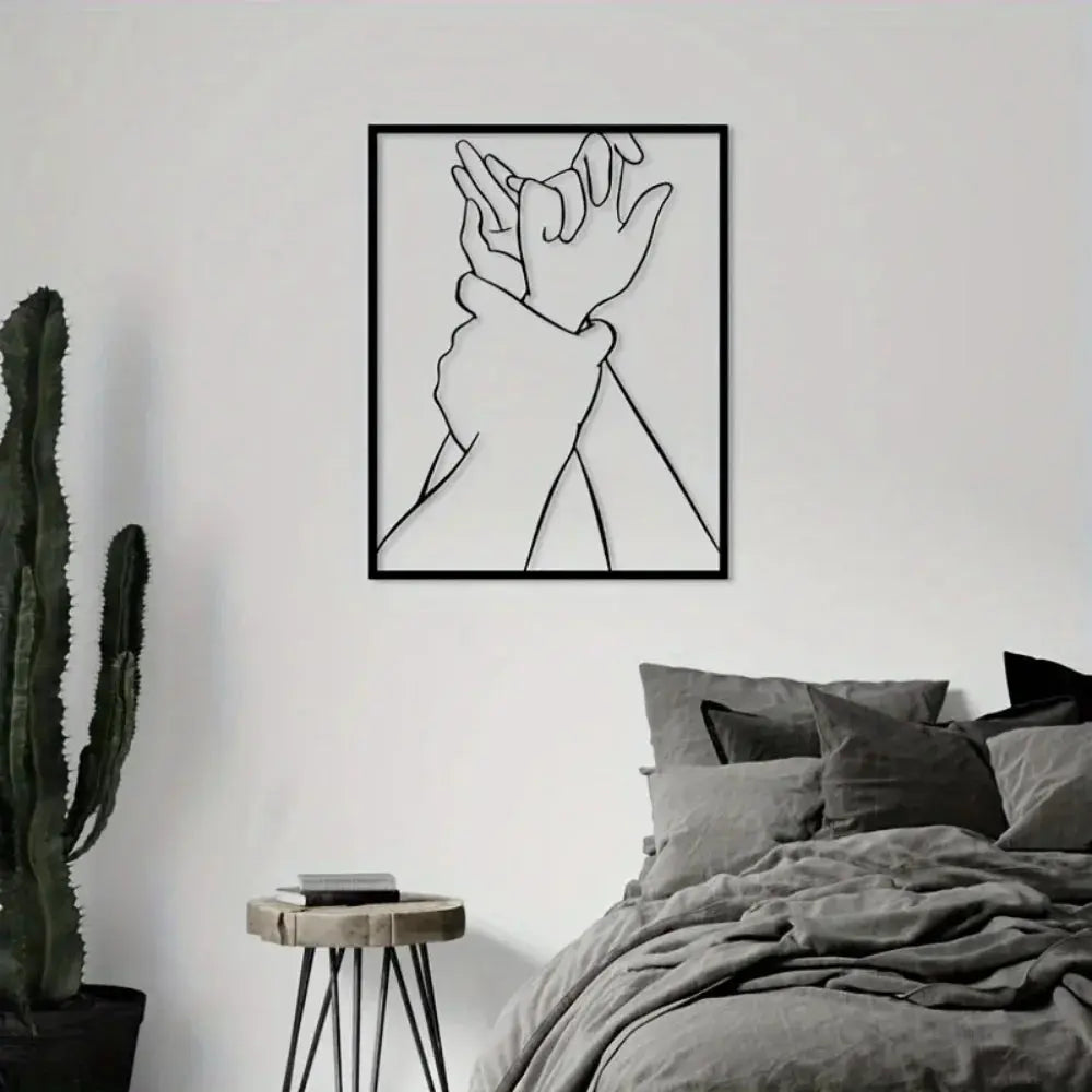 Romantic Couple Hand Metal Wall Art | Modern Love Silhouette Decor for Bedroom AEX