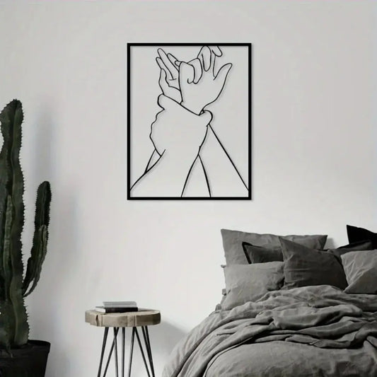Romantic Couple Hand Metal Wall Art | Modern Love Silhouette Decor for Bedroom AEX