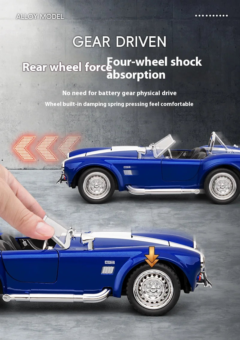 1:24 Shelby Cobra 1965 Convertible Diecast Model Sound Light Pull Back Toy AEX Av8Store