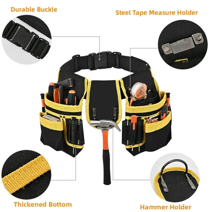 Heavy Duty Tool Belt Bag with Detachable Pouch | Multi-Pocket Waist Apron | Men & Women