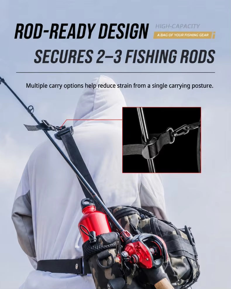 Waterproof Fishing Tackle Bag – 4-Way Wear, Rod Holder & Multi-Pocket | Waist, Shoulder & Crossbody AEX Av8Store