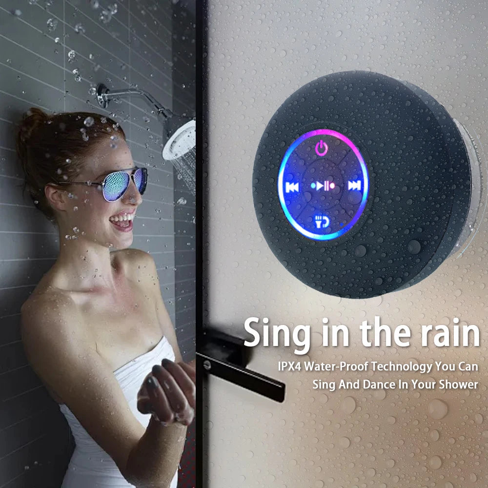 Portable Bluetooth Shower Speaker – IPX4 Waterproof, LED Light, Suction Cup | Wireless Outdoor Speaker