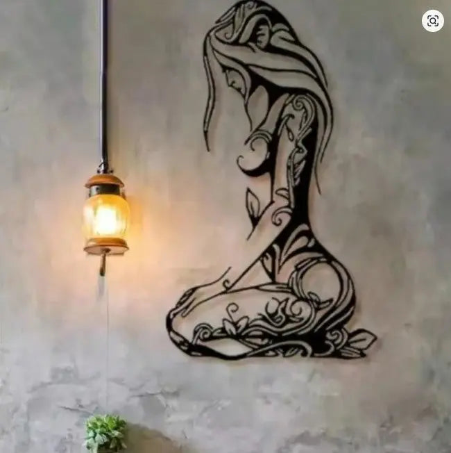 1PC Kneeling Woman Wall Art | Modern Black Metal Line Decor for Bedroom Bathroom AEX