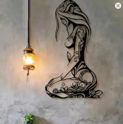 1PC Kneeling Woman Wall Art | Modern Black Metal Line Decor for Bedroom Bathroom AEX