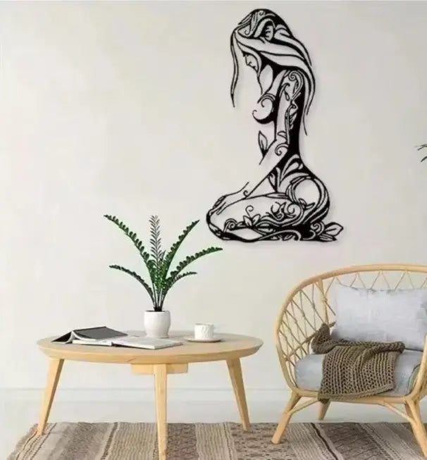 1PC Kneeling Woman Wall Art | Modern Black Metal Line Decor for Bedroom Bathroom AEX