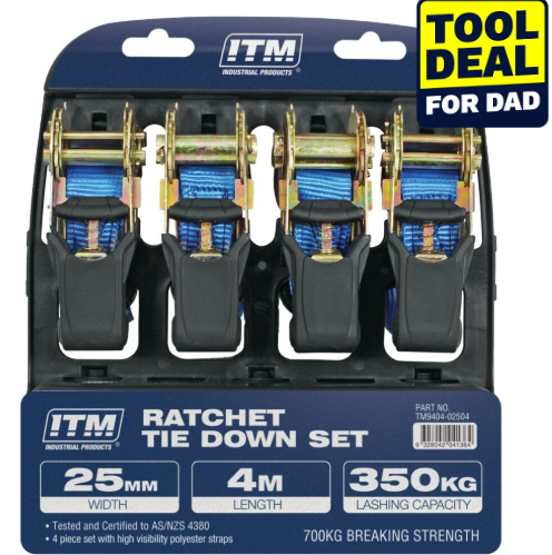 ITM Ratchet Strap Tie Down Set 4 Pack 350kg