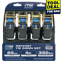 ITM Ratchet Strap Tie Down Set 4 Pack 350kg