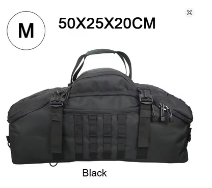 Tactical duffle bag backpack in black, M size 50 x 25 x 20cm, with Molle webbing and carry handle