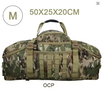 Av8Store tactical duffle bag backpack in OCP camouflage, M size 50 x 25 x 20cm, with Molle webbing and carry handle