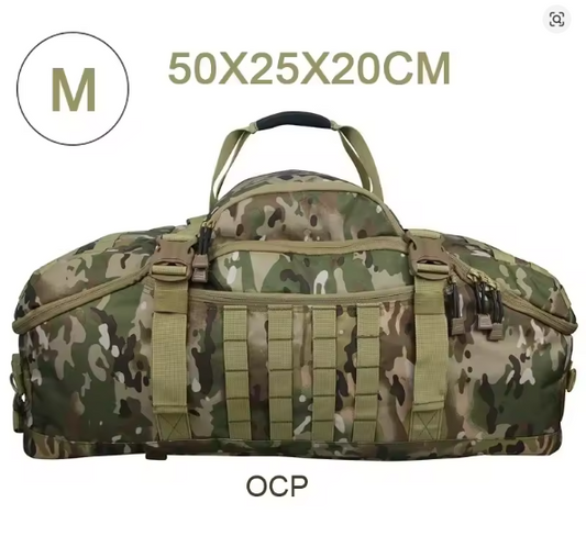 Av8Store tactical duffle bag backpack in OCP camouflage, M size 50 x 25 x 20cm, with Molle webbing and carry handle