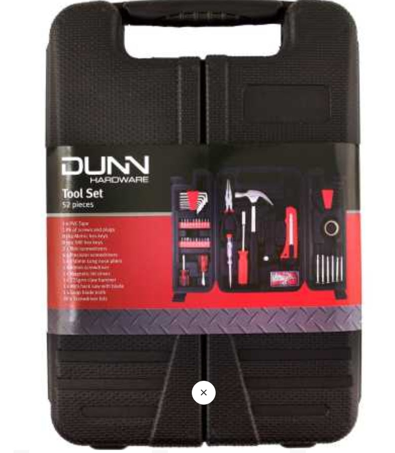 DUNN 52 piece hardware tool set with screwdrivers, pliers and hex keys in carry case