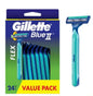 Gillette Blue II Disposable Razors 24 Pack Pivot Head Aloe Lubrastrip Smooth Shave CLES