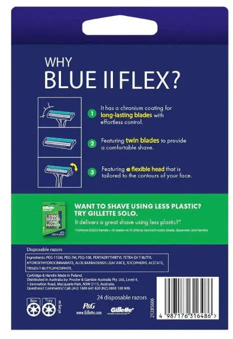 Gillette Blue II Disposable Razors 24 Pack Pivot Head Aloe Lubrastrip Smooth Shave CLES