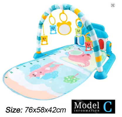 Baby play mat with toys and arch on a white background