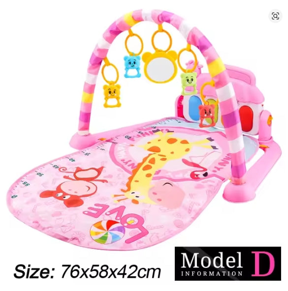 Pink baby play mat with toys and arch on a white background