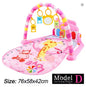 Pink baby play mat with toys and arch on a white background