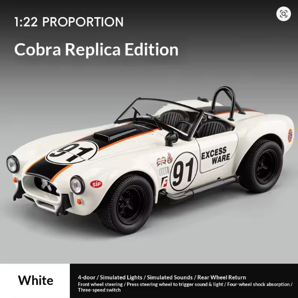 1:24 Shelby Cobra 1965 Convertible Diecast Model Sound Light Pull Back Toy AEX Av8Store