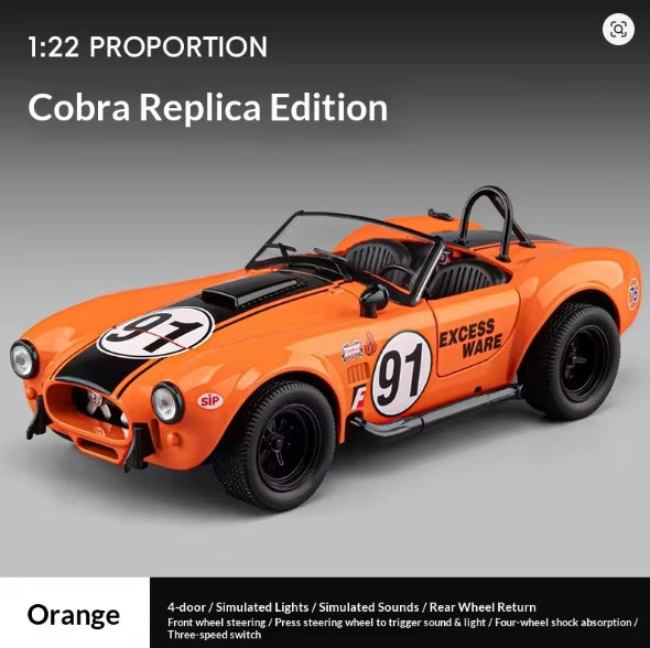 1:24 Shelby Cobra 1965 Convertible Diecast Model Sound Light Pull Back Toy AEX Av8Store