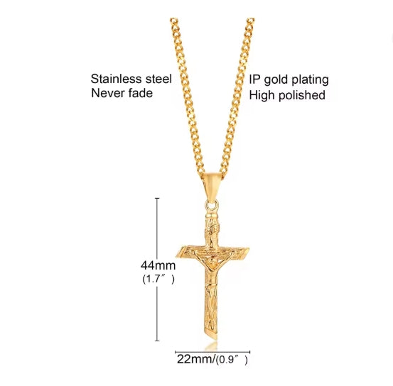 Stainless Steel Cross Necklace – Gold Jesus Pendant | Catholic Faith Jewellery