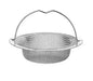 Metal mesh strainer with handle on a white background