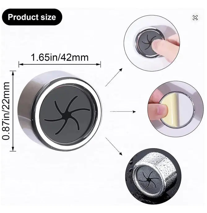 Product size measurement of a circular device with dimensions and usage examples.