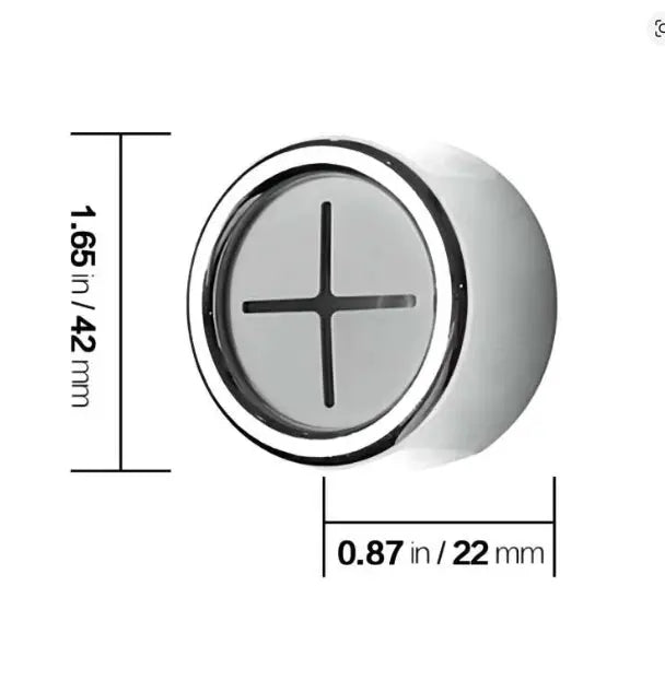 Circular metallic towel holder with dimensions labeled on a white background