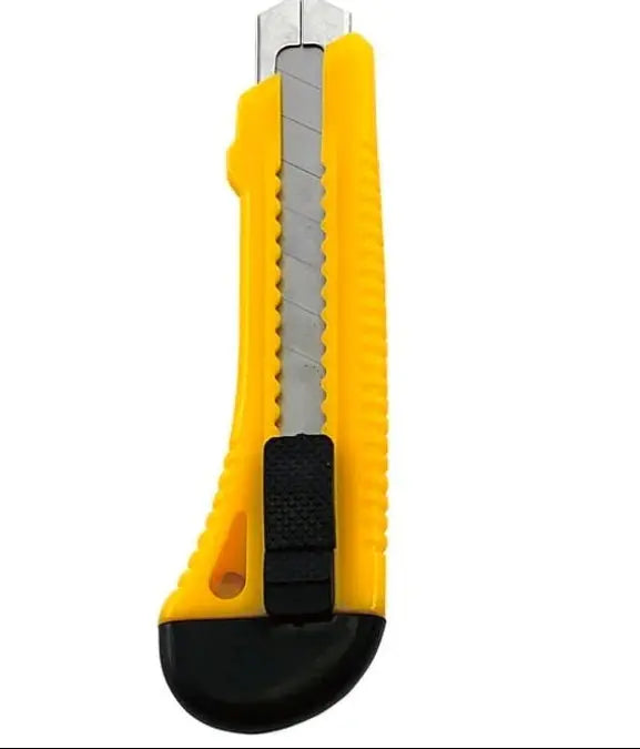 Yellow and black utility knife on a white background