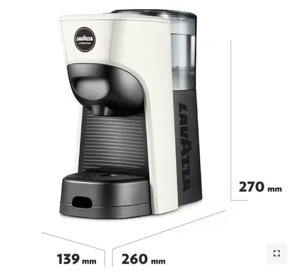 Lavazza coffee machine with dimensions on a white background