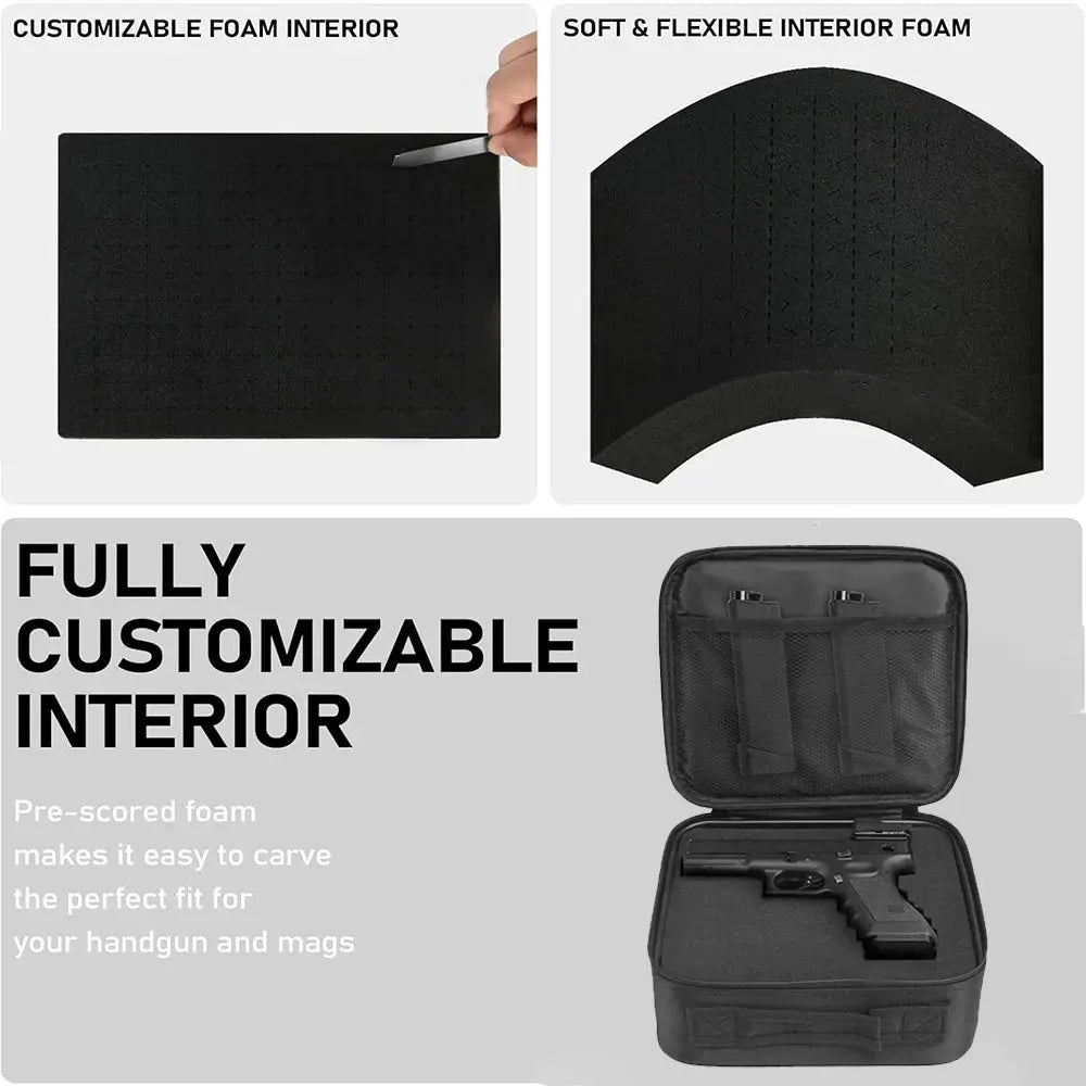 Hard Pistol Case Waterproof Handgun Storage Box Carry Bag with DIY Pre‑Cut Foam AEX
