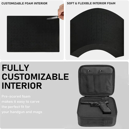 Hard Pistol Case Waterproof Handgun Storage Box Carry Bag with DIY Pre‑Cut Foam AEX