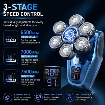 7D Floating 5-in-1 Electric Head Shaver for Bald Men | IPX7, LED, USB-C Fast Charge