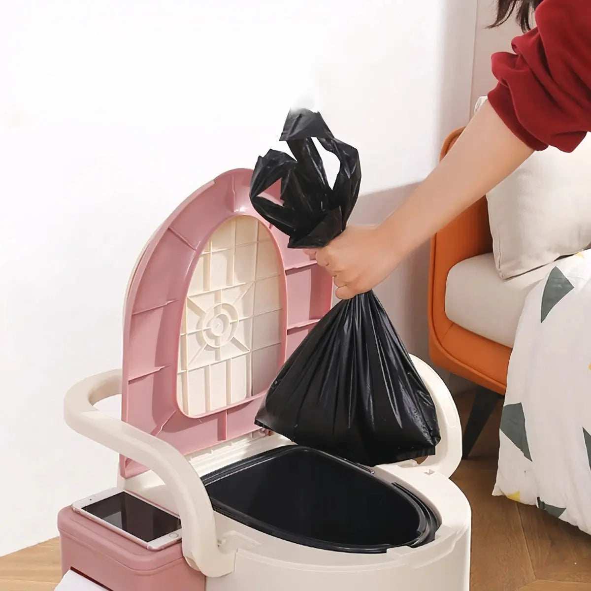 Portable Toilet with Back Support & Lid | Grey Commode Chair for Camping, Elderly & Bedside Use AEX