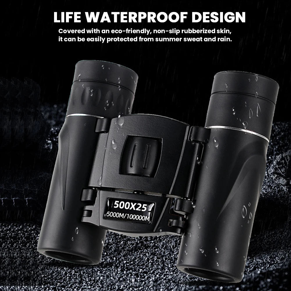Black binoculars with waterproof design on a dark background