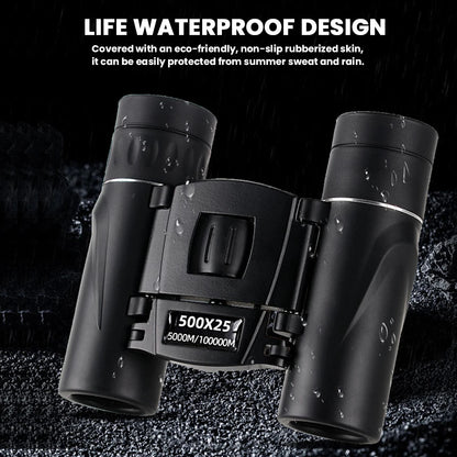 Black binoculars with waterproof design on a dark background