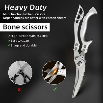 Kitchen Scissors Chicken Bone Kitchen Shears,Duck Fish Cutter Stainless Steel Fish Scissors Scale Clean Cook Scissors Knife Av8Store Av8Store