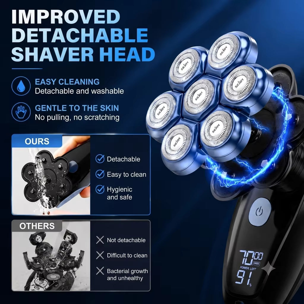 7D Floating 5-in-1 Electric Head Shaver for Bald Men | IPX7, LED, USB-C Fast Charge