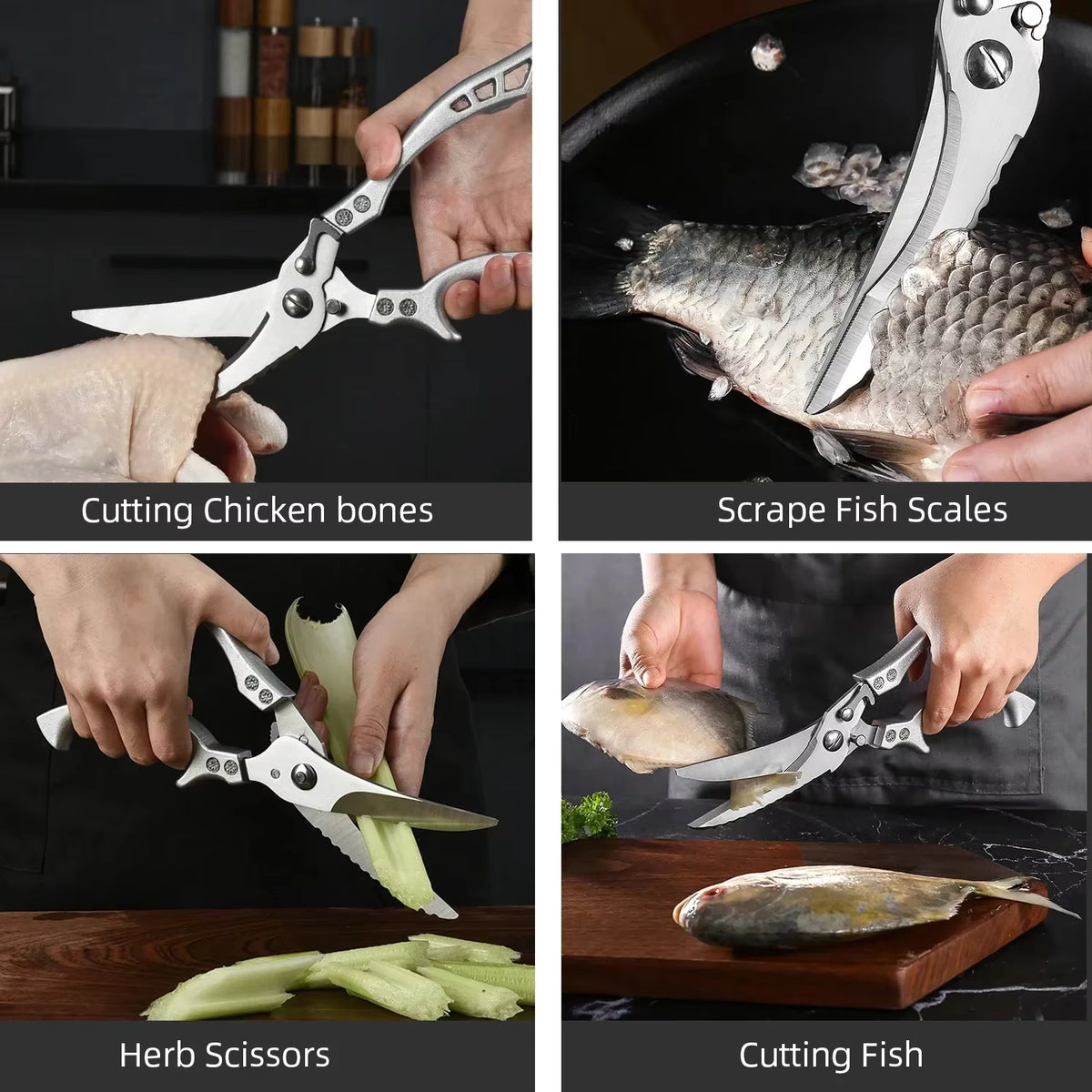 Kitchen Scissors Chicken Bone Kitchen Shears,Duck Fish Cutter Stainless Steel Fish Scissors Scale Clean Cook Scissors Knife Av8Store Av8Store