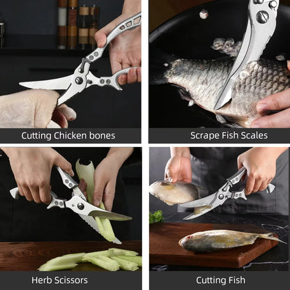 Kitchen Scissors Chicken Bone Kitchen Shears,Duck Fish Cutter Stainless Steel Fish Scissors Scale Clean Cook Scissors Knife Av8Store Av8Store