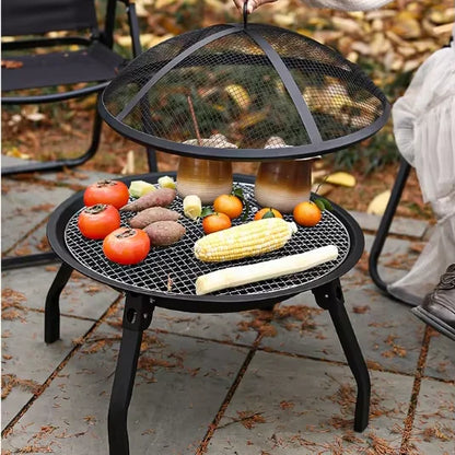 XMSJ portable folding charcoal BBQ fire pit grill in black