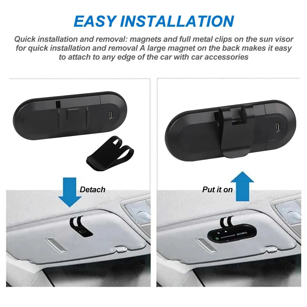 Bluetooth Hands-Free Car Kit – Sun Visor Clip Speakerphone with Siri Support, 20Hr Talk Time | Wireless Car Speaker