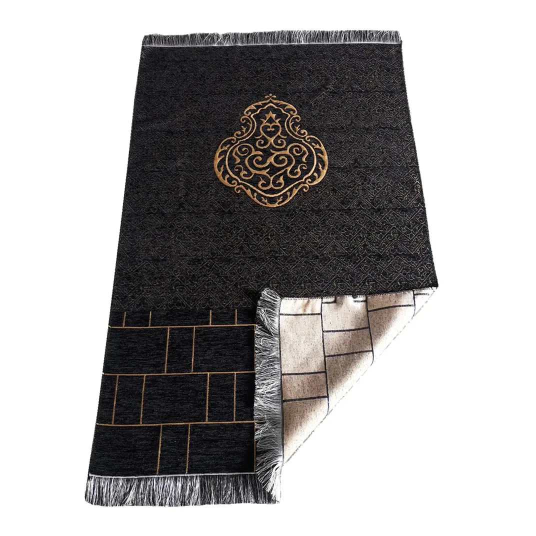 Black Turkish Muslim Prayer Rug Chenille Washable Ramadan Mat Portable 70×110cm AEX