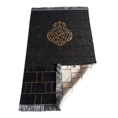 Black Turkish Muslim Prayer Rug Chenille Washable Ramadan Mat Portable 70×110cm AEX