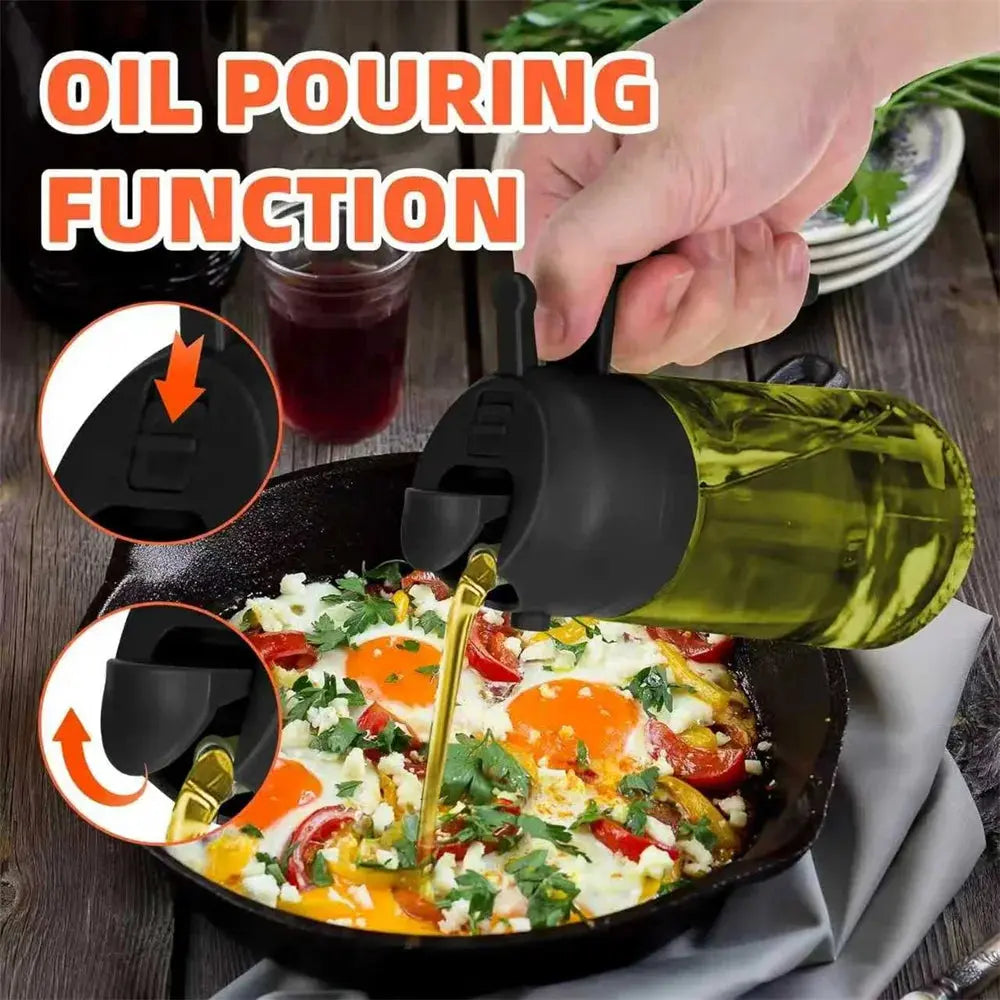470ml Oil Sprayer 2‑in‑1 Olive Oil Dispenser Thick Glass Spray Bottle with Stickers AEX