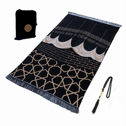 Black Turkish Muslim Prayer Rug Chenille Washable Ramadan Mat Portable 70×110cm AEX
