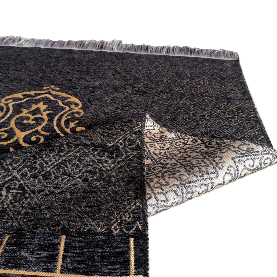 Black Turkish Muslim Prayer Rug Chenille Washable Ramadan Mat Portable 70×110cm AEX