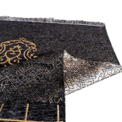 Black Turkish Muslim Prayer Rug Chenille Washable Ramadan Mat Portable 70×110cm AEX